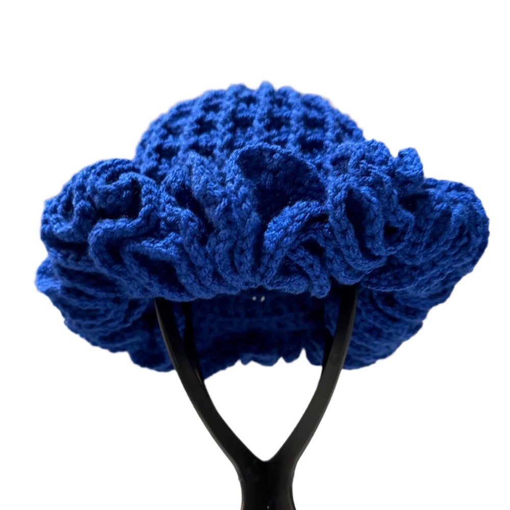 Handmade Blue Ruffle Hat - Artisan Crafted - Picture 3 of 6